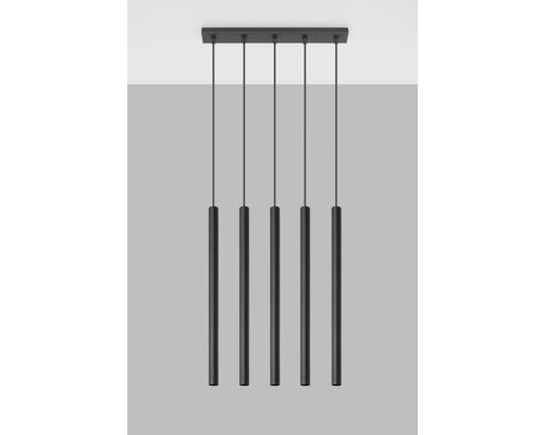 Lustr negru cu cinci abajururi cilindrice