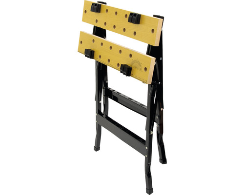 Banc de lucru cu două plăci din lemn și cadru metalic negru