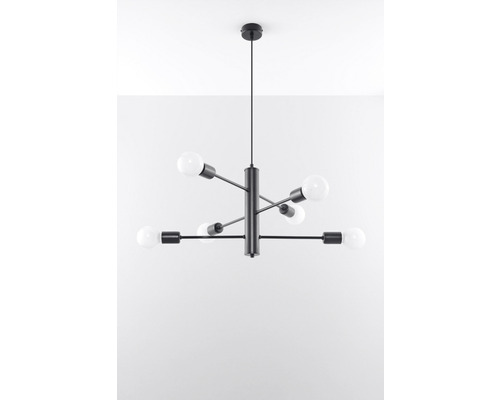 Lampa suspendată neagră cu șase becuri