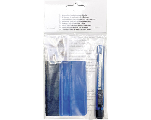 Set accesorii pentru aplicarea foliilor autocolante, 2 buc. (cuțit și racletă) Set de prelucrare folie adezivă din doua bucăți cu racletă și cutter în pungă de plastic