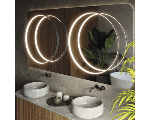 Baie cu chiuvetă dublă, oglindă iluminată și decorațiuni