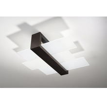 Lumină de plafon cu ramă din lemn și elemente dreptunghiulare din sticlă
