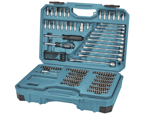 Cutie de scule deschisă cu chei, biți, șurubelnițe și chei imbus