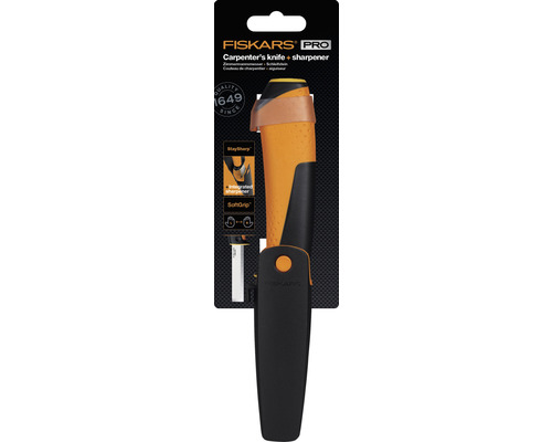 Cuțit de tâmplărie Fiskars cu ascuțitor de lame în suport