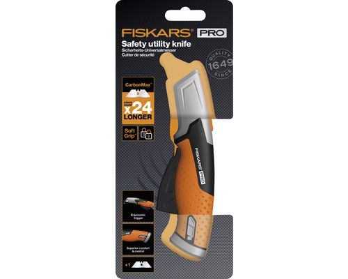 Cuțit universal de siguranță Fiskars Pro în ambalaj