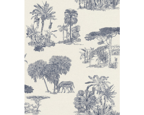 Tapet vlies 555011 Lirico safari alb/albastru 10,05x0,53 m Tapet cu copaci și animale