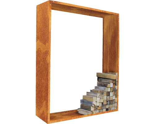 Suport pentru lemne de foc Palatino oțel corten 150x40x180 cm Cadru decorativ din metal cu stivă de lemn