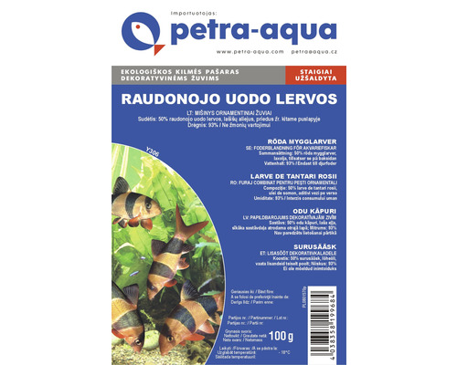 Hrană pentru pești Larve ţânţari roşii 100 g Ambalaj cu hrană pentru pești Petra Aqua cu larve de țânțari roșii pentru pești ornamentali