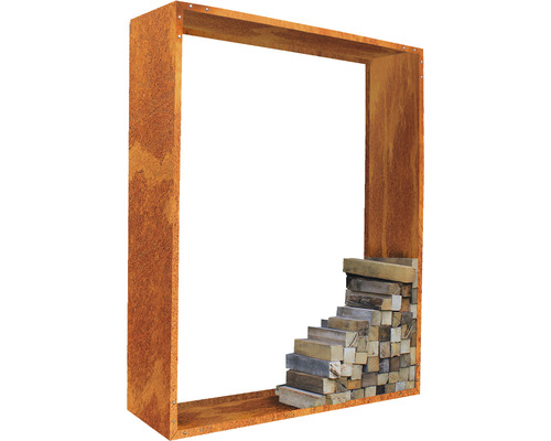 Cadru decorativ din oțel cu stivă de lemn