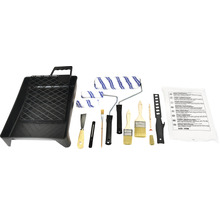 Set de scule pentru zugrăvit cu cuvă pentru vopsea, role pentru vopsea, diverse pensule și spatulă