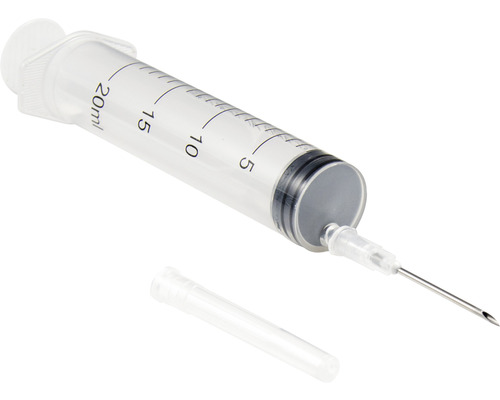 Seringă din plastic 20 ml cu canulă și capac de protecție