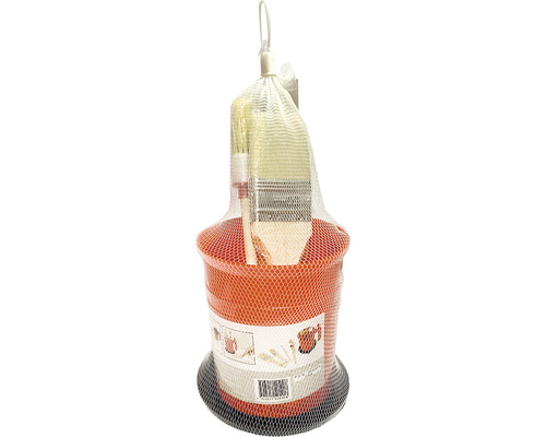 Găleată de vopsea cu pensulă în ambalaj plasă