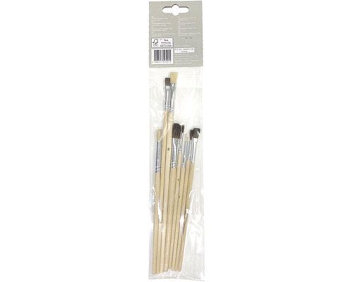 Set de pensule cu mânere din lemn în ambalaj transparent