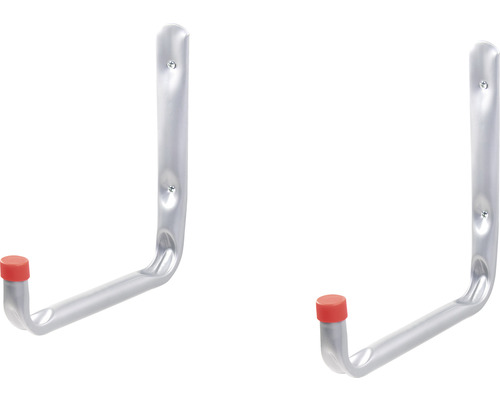 Două suporturi metalice pentru scule cu găuri pentru șuruburi și capac roșu