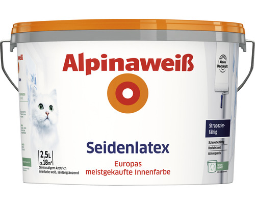 Vopsea pe bază de latex Alpinaweiss Seidenlatex albă 2,5 l