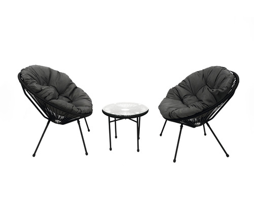 Set mobilier grădină/terasă Odense Rope 3 piese 2 locuri negru/gri Set de mobilier de grădină cu două scaune și o masă pentru exterior