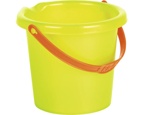 Găleată galbenă din plastic cu mâner portocaliu