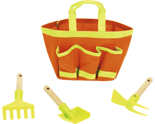 Set unelte de grădină cu geantă, constând din greblă, lopată și sapă