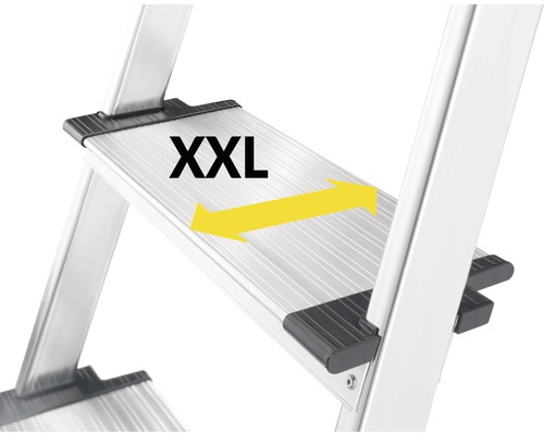 Imagine detaliată a unei scări de aluminiu cu treaptă extra-lată