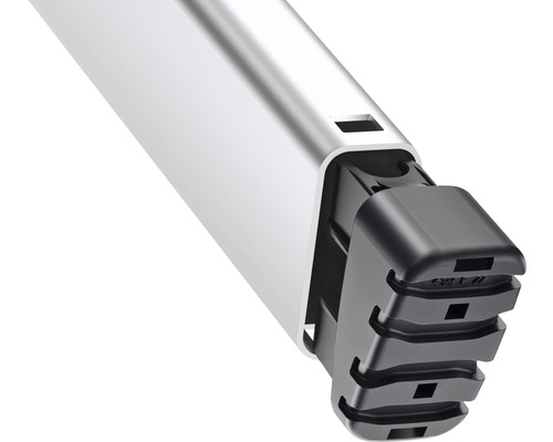 Imagine detaliată cu o fațadă de sertar din aluminiu cu capac negru.