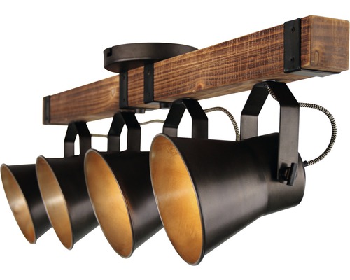 Lumină de tavan cu patru spoturi din lemn și metal