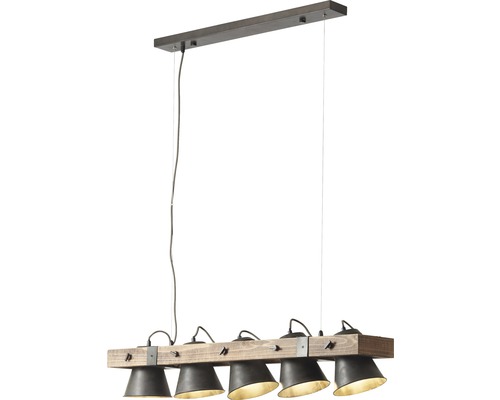 Lustr cu cinci becuri și detalii din lemn