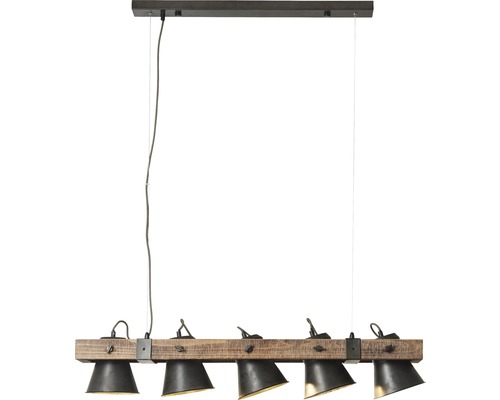Lampa suspendată cu cinci spoturi și bară de lemn