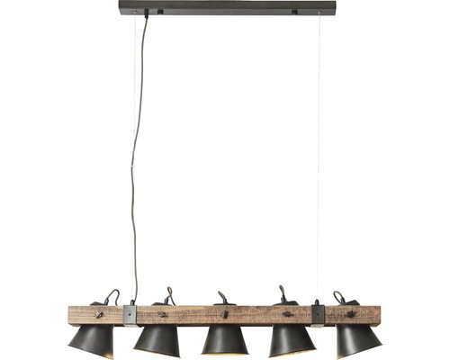 Lumină suspendată cu suport din lemn și cinci abajururi