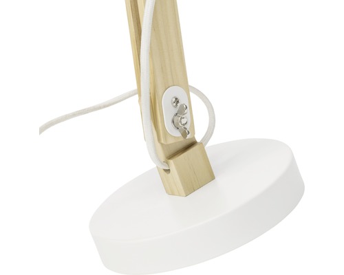 Imagine detaliată cu o lampă de masă cu cadru din lemn și bază rotundă