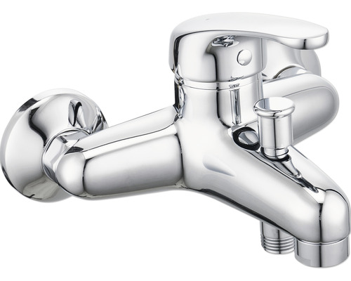 Baterie de baie cromată lucioasă pentru montare pe perete