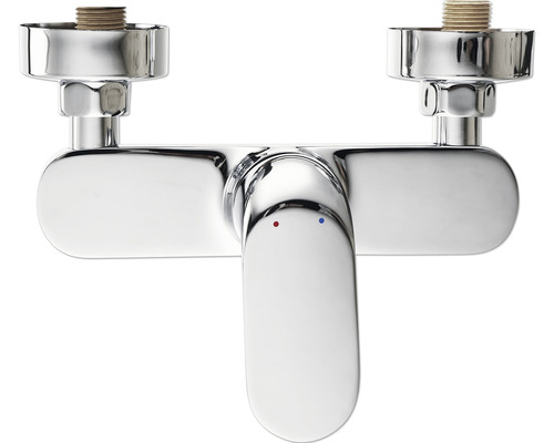 Baterie de baie cu două mânere, cromată, pentru montare pe perete