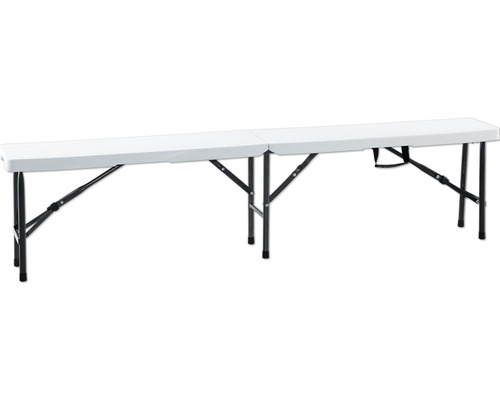 Bancă pliabilă albă pentru utilizare în interior și exterior.