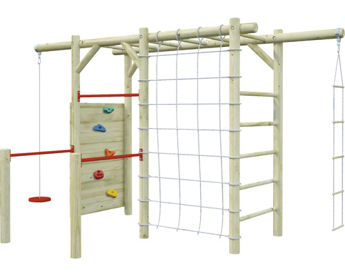 Turn de joacă pentru copii Palmako Merit lemn 352x204x220 cm Turn de joacă din lemn cu perete de cățărare, plasă de cățărare și scară de frânghie pentru grădină