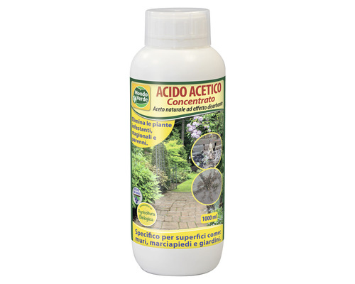 Erbicid Bio Mondo Verde Acid acetic concentrat 1 l Concentrat de acid acetic într-o sticlă de 1000 ml pentru combaterea buruienilor pe ziduri, trotuare și în grădini.