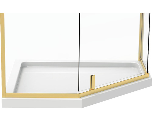 Duș cu cadru auriu și cadă de duș albă