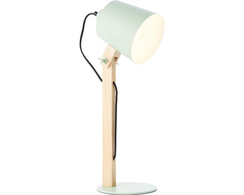 Lampă de masă verde cu bază din lemn