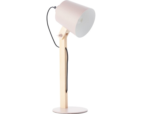 Lampă de masă roz cu picior din lemn pentru interior