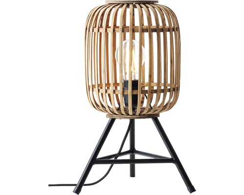 Lampă de masă din bambus cu picior metalic negru