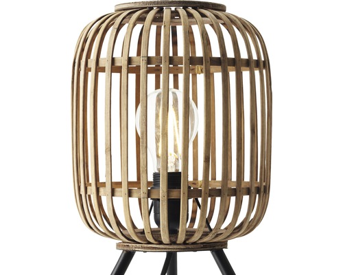 Lampă de masă cu abajur din lamele de lemn și sursă de lumină