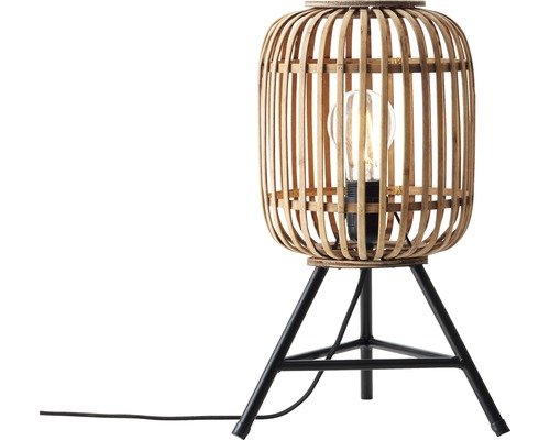 Lampă de masă din bambus cu bază metalică neagră