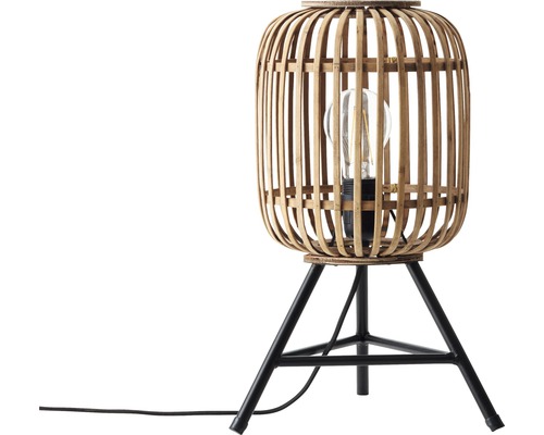 Lampă de masă din bambus cu bază metalică neagră