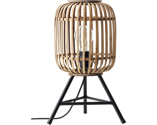 Lampă de masă din bambus cu bază metalică neagră