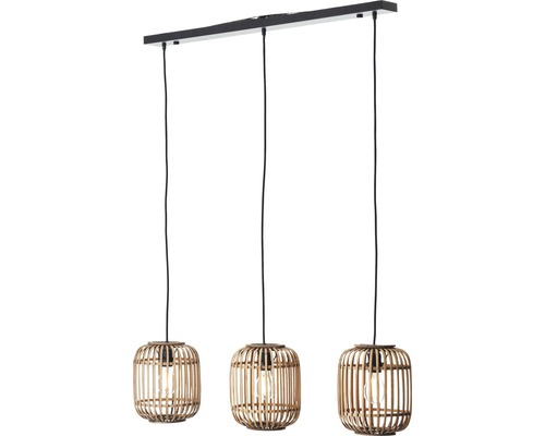 Lumină suspendată cu trei abajururi din bambus