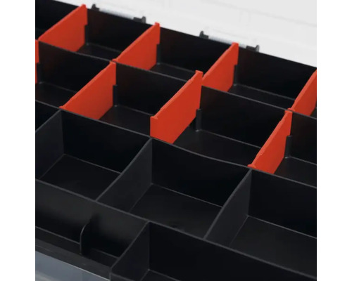 Cutie de organizare cu compartimente pentru depozitarea pieselor mici