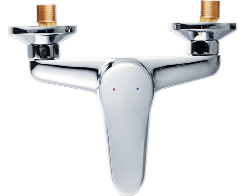 Baterie de perete cu o singură manetă și marcaj pentru apă caldă și rece