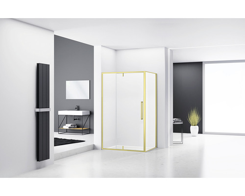 Cabină de duș dreptunghiulară reversibilă Belform Fortuna 120x80x195 cm, sticlă securizată transparentă, ușă batantă, profil auriu