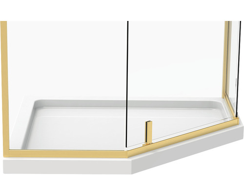 Cabină de duș cu intrare pe colț și profile aurii