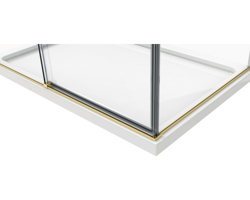 Imagine detaliată cu o cadă de duș cu cabină de duș și accente aurii