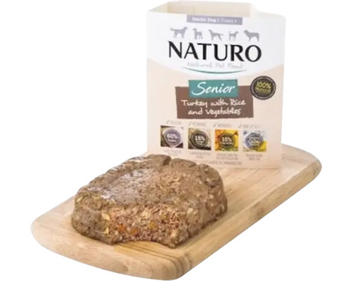 Hrană umedă curcan cu orez și legume pentru câini seniori de la Naturo