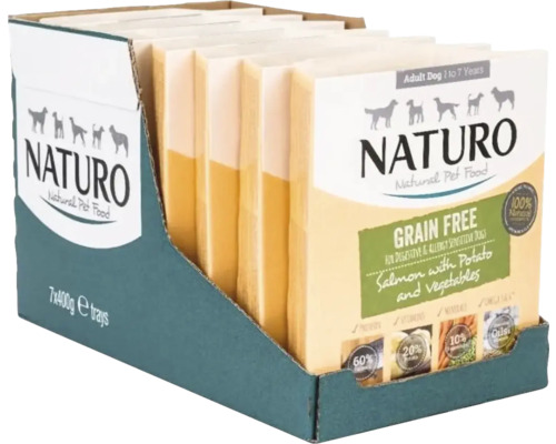 Hrană uscată naturală pentru câini cu somon, cartofi și legume, 7 tăvițe